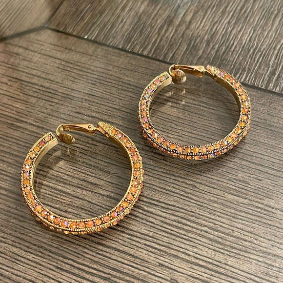 Vintage Orange Aurora Borealis Clip Hoop Earrings - Picture 11 of 15